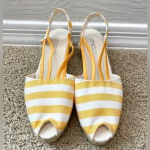 🆕 CHICO'S | Jessa Yellow Striped Espadrille Wedge Sandals | Womens 11