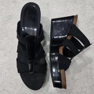 🐢 Donald Pliner Belle Sandals Wedge, Size 10 Black.