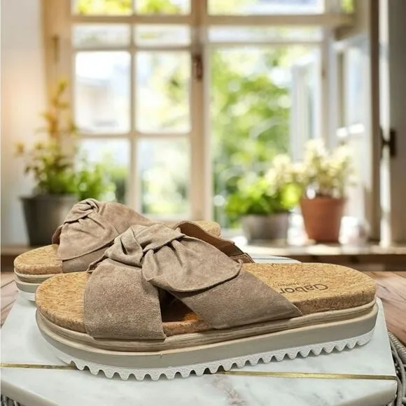 🔥 GABOR 🔥 82.851 Suede Sesame Platform Slip-on Slide Size 39 US 8.5