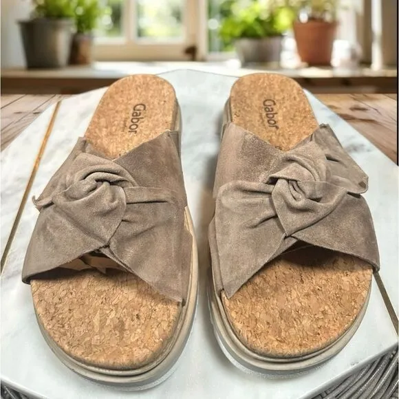 🔥 GABOR 🔥 82.851 Suede Sesame Platform Slip-on Slide Size 39 US 8.5