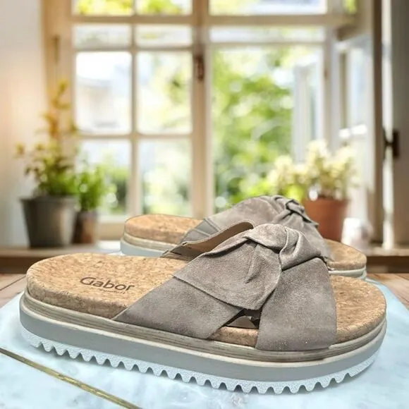🔥 GABOR 🔥 82.851 Suede Sesame Platform Slip-on Slide Size 39 US 8.5