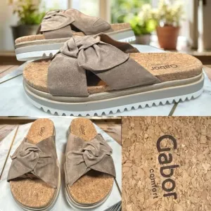 🔥 GABOR 🔥 82.851 Suede Sesame Platform Slip-on Slide Size 39 US 8.5