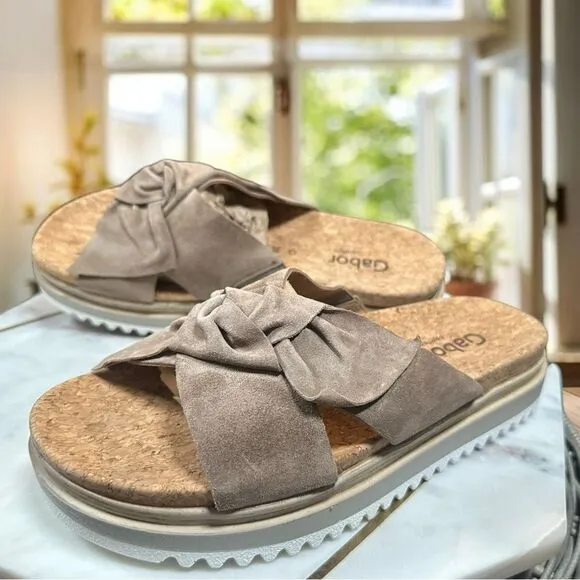 🔥 GABOR 🔥 82.851 Suede Sesame Platform Slip-on Slide Size 39 US 8.5