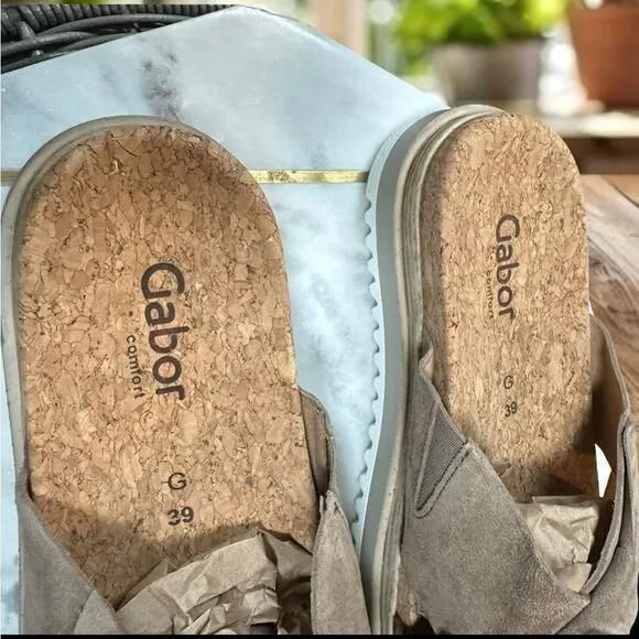 🔥 GABOR 🔥 82.851 Suede Sesame Platform Slip-on Slide Size 39 US 8.5