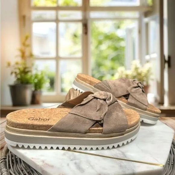 🔥 GABOR 🔥 82.851 Suede Sesame Platform Slip-on Slide Size 39 US 8.5