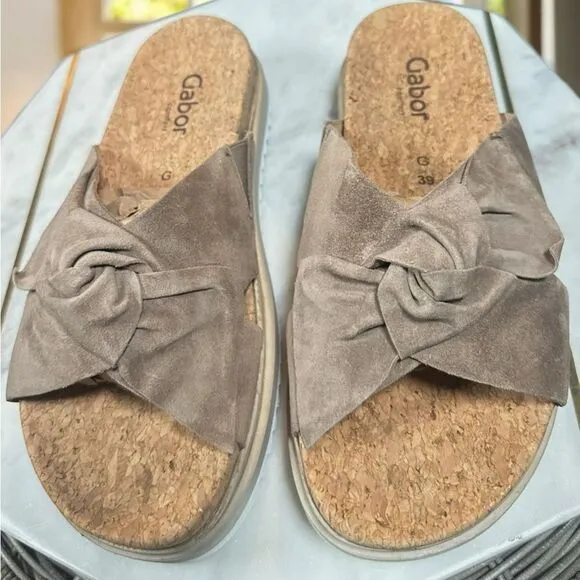 🔥 GABOR 🔥 82.851 Suede Sesame Platform Slip-on Slide Size 39 US 8.5