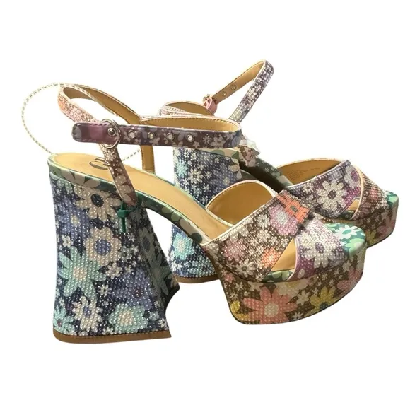 ❤️💗❤️ GB ULTI-MATE Funky Flower Platform Sandals with Rhinestones NWT