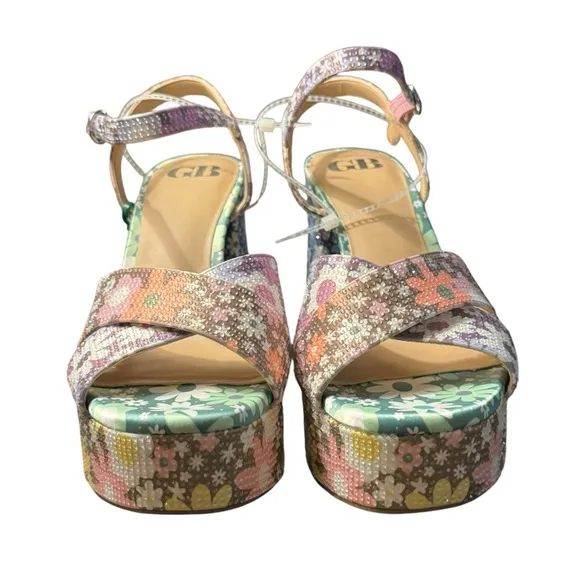 ❤️💗❤️ GB ULTI-MATE Funky Flower Platform Sandals with Rhinestones NWT