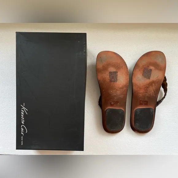 🇮🇹🇮🇹 KENNETH COLE NEW YORK BROWN BRAIDED THONG SANDALS MADE IN ITALY