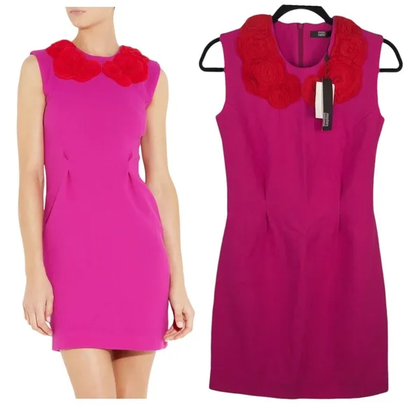 🆕 Marcus Lupfer Fuchsia Pink Rosette Embellished Wool Crepe Dress