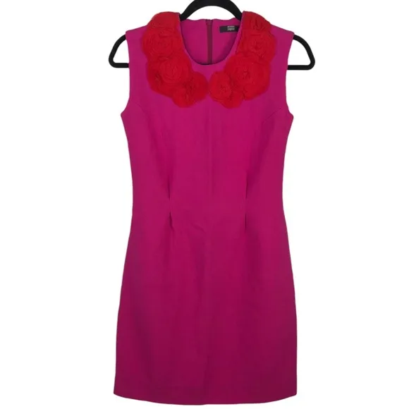 🆕 Marcus Lupfer Fuchsia Pink Rosette Embellished Wool Crepe Dress