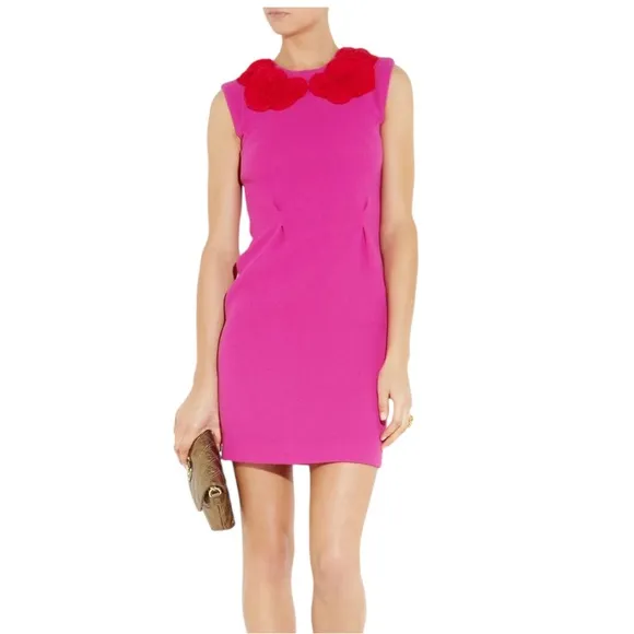 🆕 Marcus Lupfer Fuchsia Pink Rosette Embellished Wool Crepe Dress