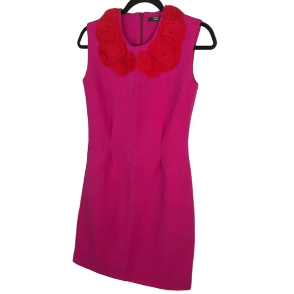 🆕 Marcus Lupfer Fuchsia Pink Rosette Embellished Wool Crepe Dress