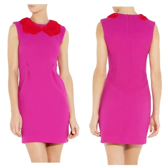 🆕 Marcus Lupfer Fuchsia Pink Rosette Embellished Wool Crepe Dress