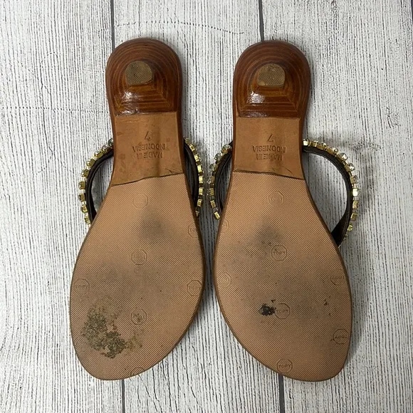 🔹 Mystique Handcrafted Leopard and Rhinestone Kitten Heel Thong Sandals