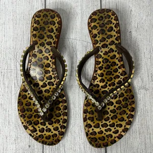 🔹 Mystique Handcrafted Leopard and Rhinestone Kitten Heel Thong Sandals