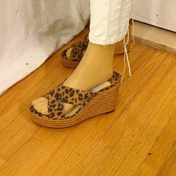 🔥 NWOT Jimmy Choo (London) Leopard Print Espadrille Wedge Sandals.