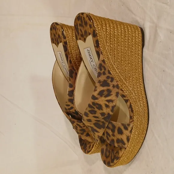 🔥 NWOT Jimmy Choo (London) Leopard Print Espadrille Wedge Sandals.