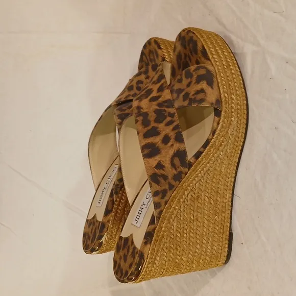 🔥 NWOT Jimmy Choo (London) Leopard Print Espadrille Wedge Sandals.