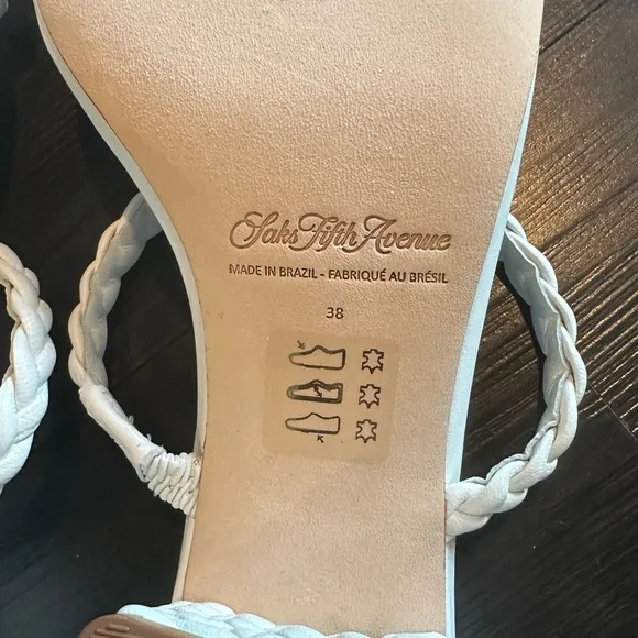 🌟 Saks Fifth Avenue White Braided Block Heel Sandals - Size 38 🌟