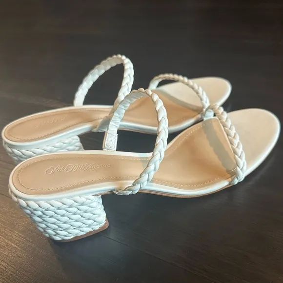 🌟 Saks Fifth Avenue White Braided Block Heel Sandals - Size 38 🌟
