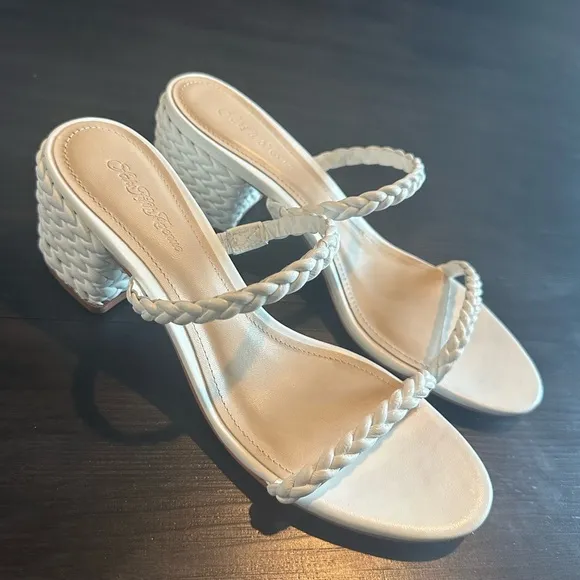 🌟 Saks Fifth Avenue White Braided Block Heel Sandals - Size 38 🌟