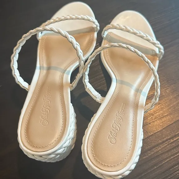🌟 Saks Fifth Avenue White Braided Block Heel Sandals - Size 38 🌟