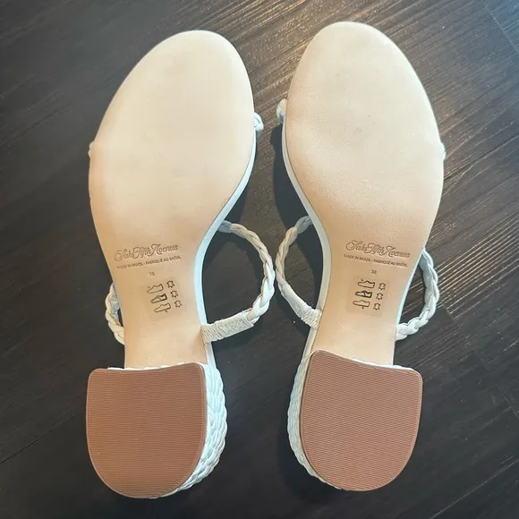 🌟 Saks Fifth Avenue White Braided Block Heel Sandals - Size 38 🌟