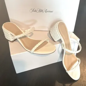 🌟 Saks Fifth Avenue White Braided Block Heel Sandals - Size 38 🌟