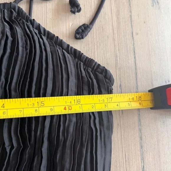 🆕 ULLA JOHNSON Orla Tie-Shoulder Plissé Midi Dress Black Size 10
