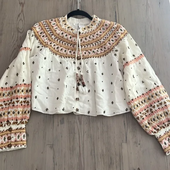 🆕 Veronica Beard Fernanda Embellished Beaded Linen Blend Crop Jacket Sz L