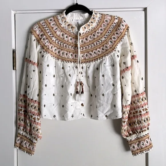 🆕 Veronica Beard Fernanda Embellished Beaded Linen Blend Crop Jacket Sz L