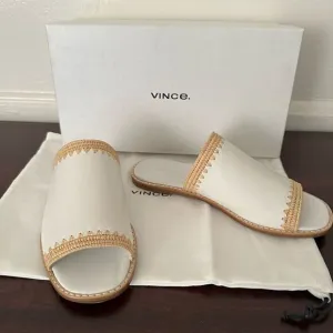 - Vince slide soft top grain all leather open toe slip on lightweight sandals