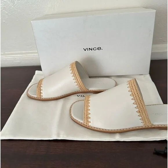 - Vince slide soft top grain all leather open toe slip on lightweight sandals