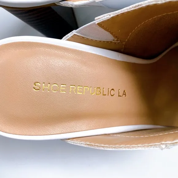 👡 WHITE FAUX LEATHER STITCHED CHUNKY HEEL MULES!
