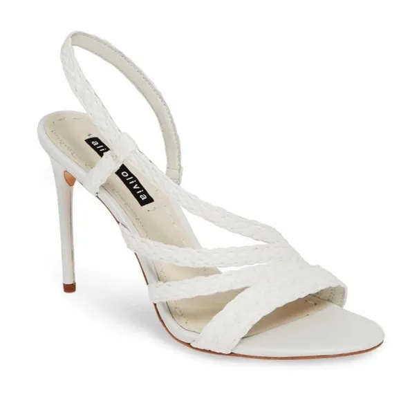 1 hour sale. Alice   Olivia, Fanniey White Heel Sandals, size 9, NIOB