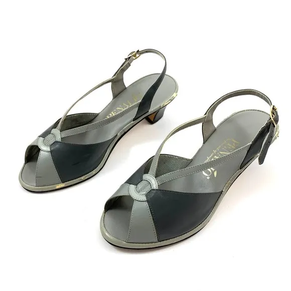1940's PENALJO gray color block heeled sandals