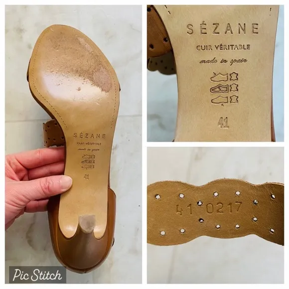 $210 Sezane High Rita Brown Laser Cut Strap Leather Sandals Heels size 10