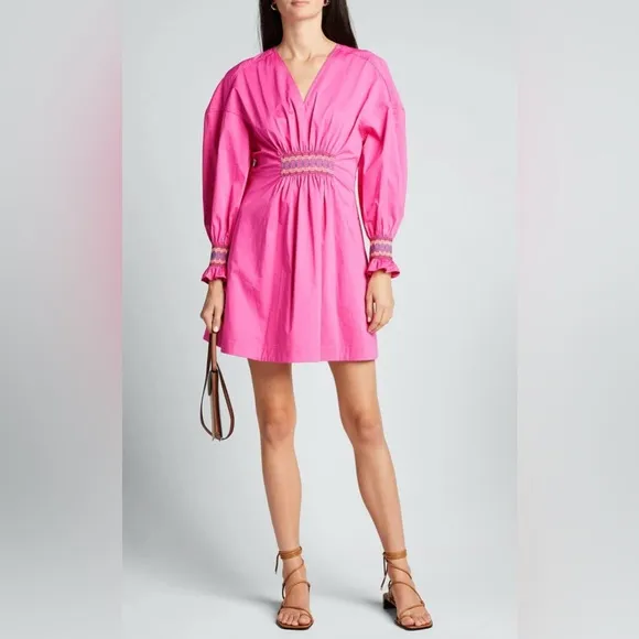 $395 Derek Lam 10 Crosby Katerina Dress Smocking Detail Size 4 Vibrant PINK