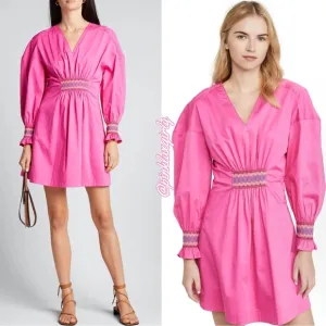 $395 Derek Lam 10 Crosby Katerina Dress Smocking Detail Size 4 Vibrant PINK
