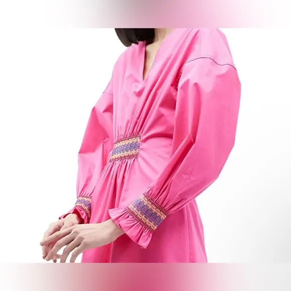 $395 Derek Lam 10 Crosby Katerina Dress Smocking Detail Size 4 Vibrant PINK