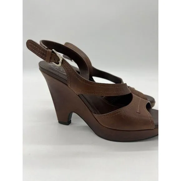 $399 TOD’S Italy WOMEN’S CAMEL LEATHER PLATFORM WEDGE SANDALS Size 7