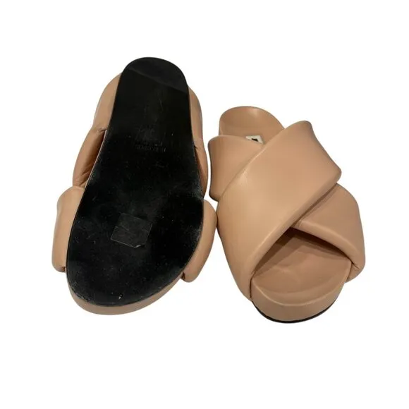 $590 Jil Sander Tan Cross Thick Strapped Slide on Sandals sz 8 EU 38