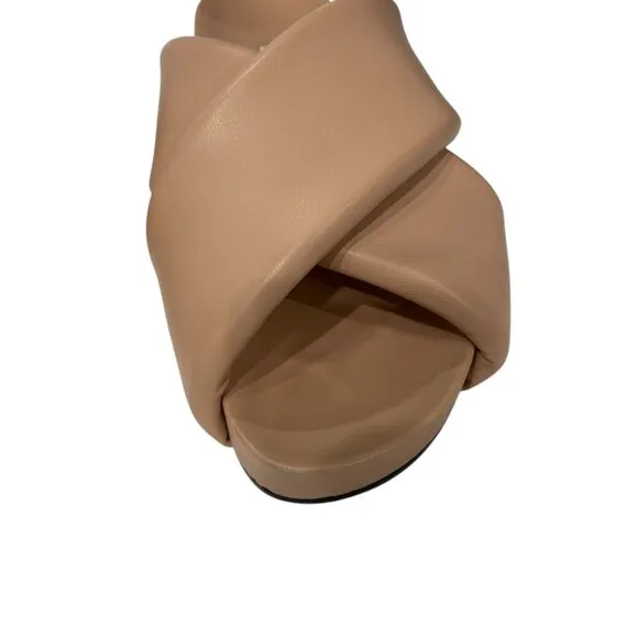 $590 Jil Sander Tan Cross Thick Strapped Slide on Sandals sz 8 EU 38