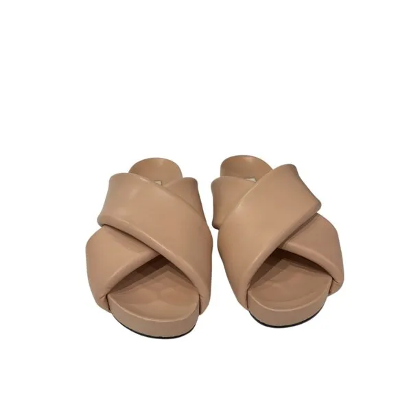 $590 Jil Sander Tan Cross Thick Strapped Slide on Sandals sz 8 EU 38