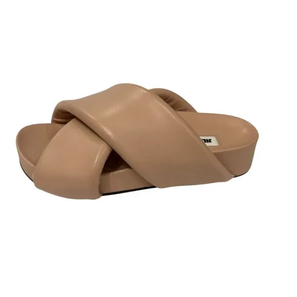 $590 Jil Sander Tan Cross Thick Strapped Slide on Sandals sz 8 EU 38