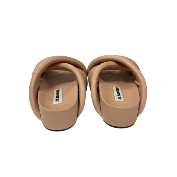 $590 Jil Sander Tan Cross Thick Strapped Slide on Sandals sz 8 EU 38