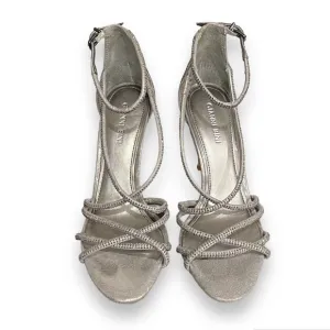 #65 Gianni Bini bejeweled silver pewter strappy sandals4”heels, size 7.Worn once