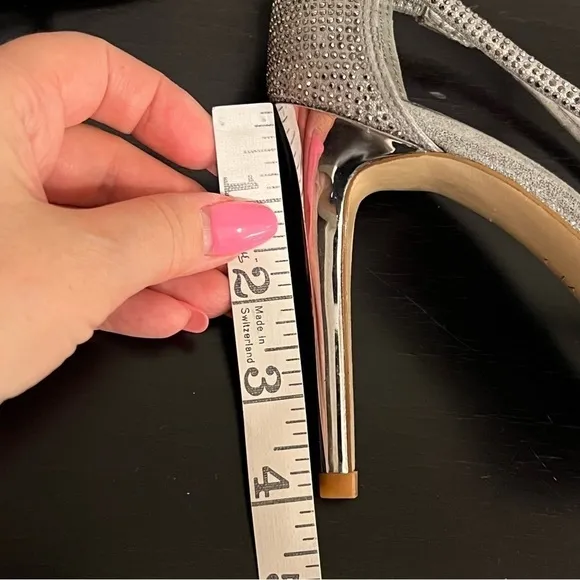 #65 Gianni Bini bejeweled silver pewter strappy sandals4”heels, size 7.Worn once