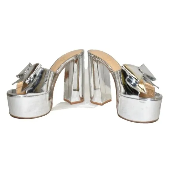 $750 Nalebe Reflections Heirloom 130MM Platform BOW Sandals SILVER 37.5 (MG2)